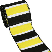 Black, White and Yellow Stripes Wired Ribbon, Bee Wired Ribbon, Spring and Summer Burlap R