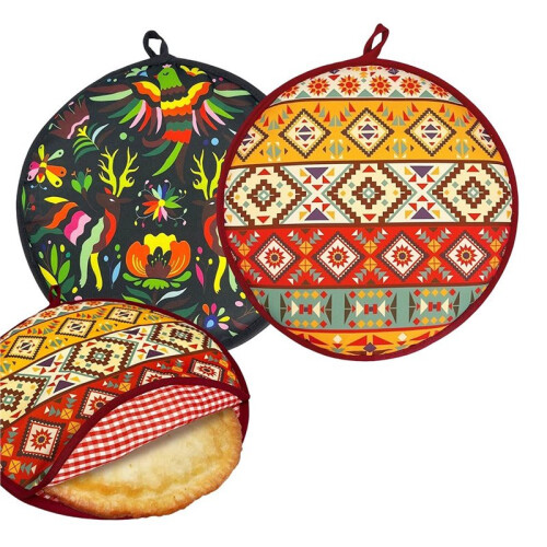Pacote com 2 Aquecedores de Tortilha Grandes de 30 cm (12 Polegadas) em Bolsa de Tecido Isolante Própria para Micro-Ondas, Mantém Tacos, Naan e 1
