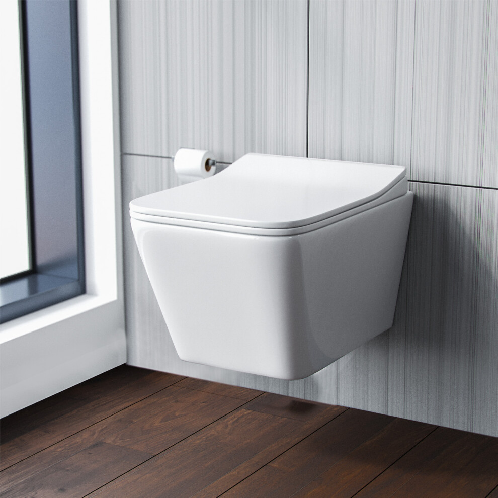 Nes Home Inton Rimless Wall Hung Toilet Pan + Soft Close Toilet Seat