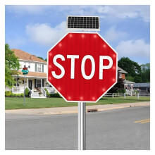 32 Inch Solar LED Stop Sign for Traffic Control, Visibility, Rustproof Aluminum, IP65 Weatherproof