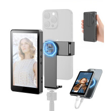 5 Inch Vlog Selfie Monitor with Magnetic Phone Clip Mount, 4K30fps Dual Recording Back Camera Screen for iPhone and Android