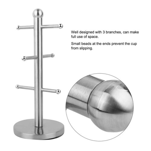 Stainless Steel Mug Rack, Tree Shape Cup Holder with Protective Beads for Kitchen Organization 2