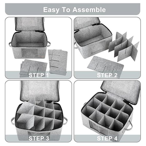 Wine Glass Storage Box with Lid, Hard Shell Stemware Storage Container with 12 Dividers,Glassware Packing Box 2