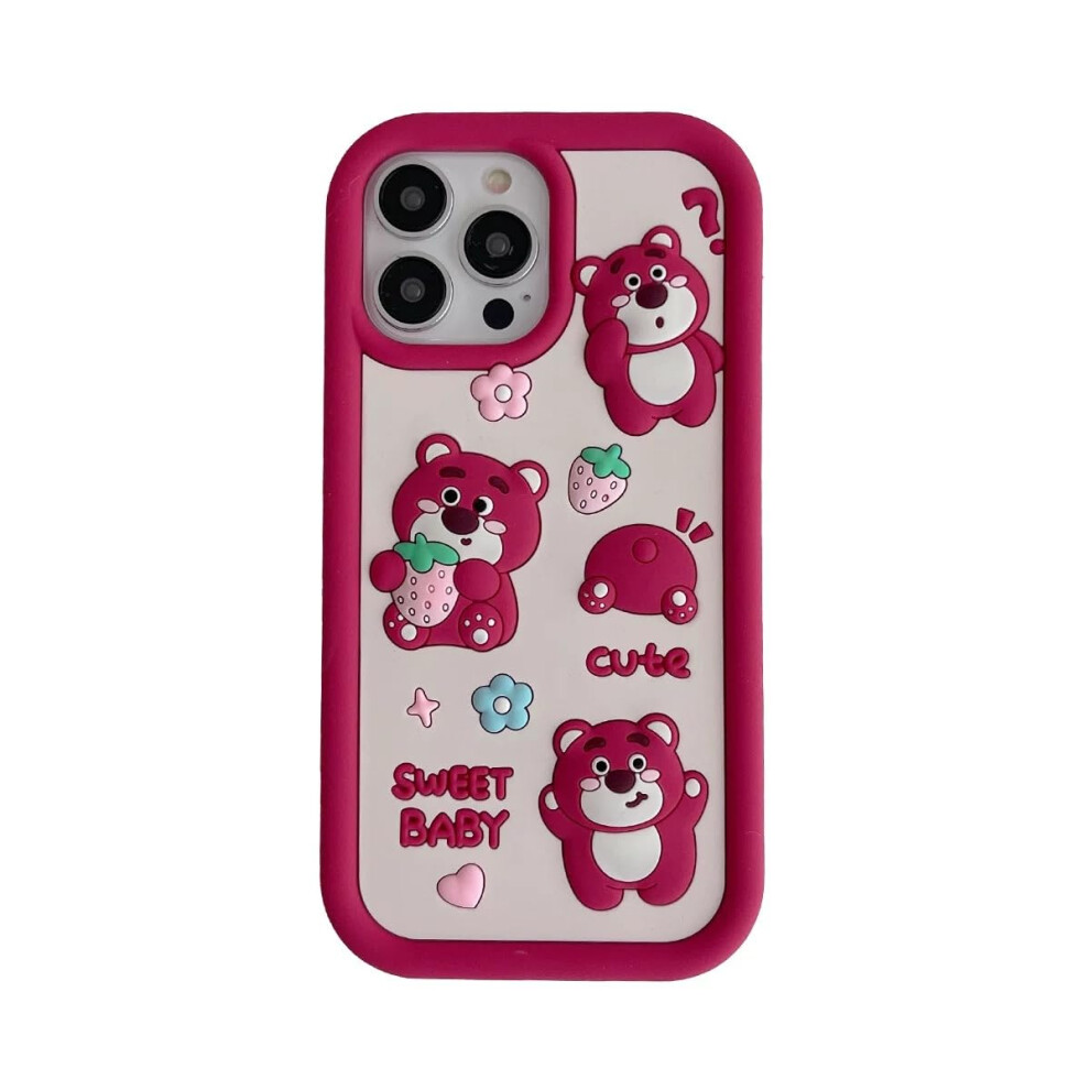Cute 3D Cartoon Silicone Shockproof Case For Iphone 15 Pro With Kickstand And Builtin Mirror Â Hot Pink 9330225655336