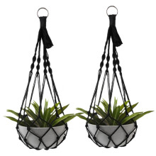 2 Pack Black Cotton Macrame Plant Hangers Set of 2, Boho Hanging Planter for Indoor Outdoor Small Pots