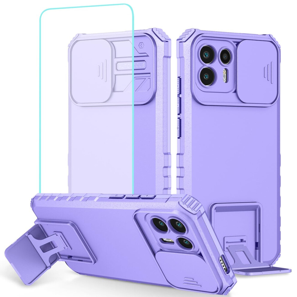 Case With Sliding Camera Cover, Tempered Glass Screen Protector And Kickstand, For Motorola Moto G50 5G Purple 9330225655350