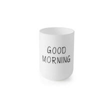White Plastic Drinking Cups and Reusable Toothbrush Holders, Lightweight Good Morning Cup for Bathroom Kitchen Tea Coffee Milk Juice