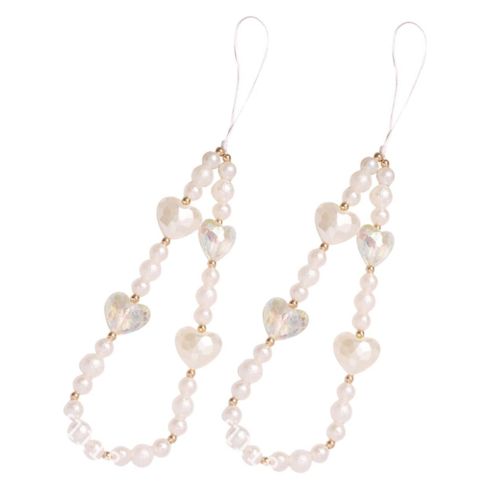 2Pcs Acrylic Pearl Heart Beaded Bag Charm Set, Multiuse Imitation Pearl Phone Lanyard Accessory 9330225699033