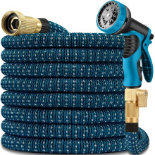 50 ft Expandable Garden Hose with 10 Pattern Nozzle, Kink Flexible Hose with Brass Fittings