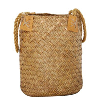 Foldable Handwoven Rattan Wicker Basket Large Straw Laundry Storage Bin for Beach Picnic Garden Balcony Yellow S