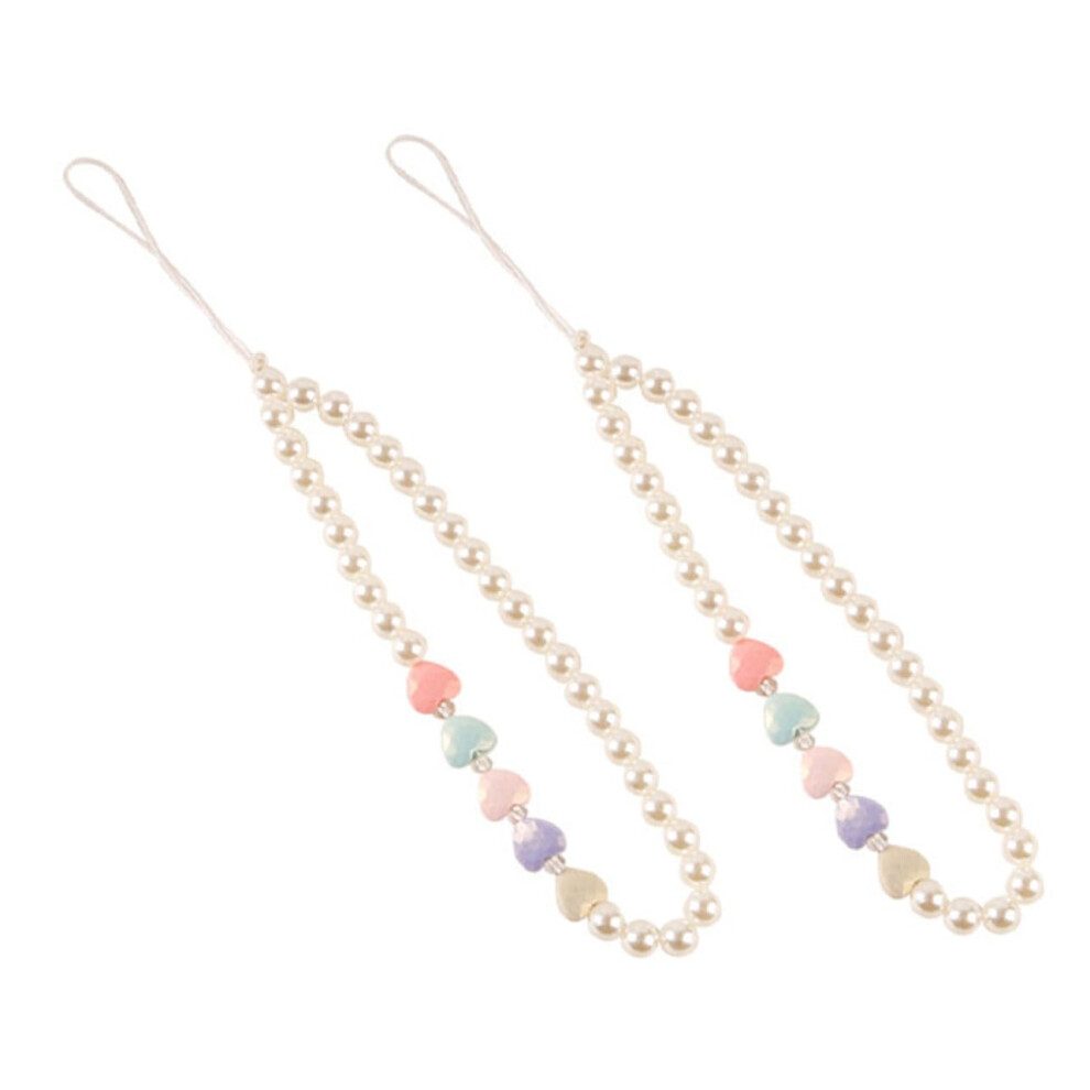 2Pcs Pearl Phone Lanyard Heart Bead Phone Wrist Strap Droppreventing Durable Cord For Women 9310869707967