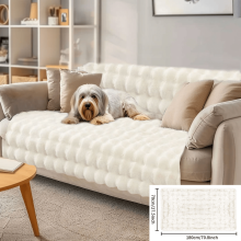 (Milky White, 27.6*70.87inch(70*180cm)) Faux Rabbit Plush Sofa - Winter Thickened Warm Soft Non-Slip Furniture Protective Pad