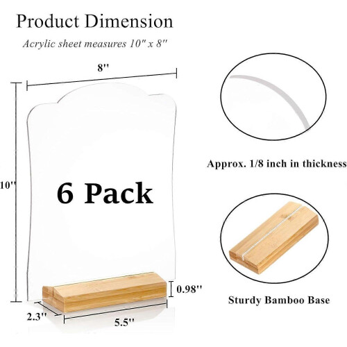 UrbanMingle 6 Pack Acrylic Table Signs with Bamboo Stand, Blank Acrylic Signs 1