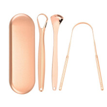 (Rose Gold 3 piece Sm) Tongue Scraper Cleaner for Adults Kids,Free Fresher Tongue Tools,Bad Breath Remove Stainless Steel Tounge Scrapper Set