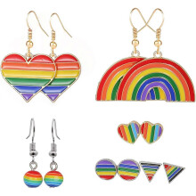 3 pairsRainbow Flag Earring Lesbian Gay Pride Charm Alloy Enamel Dangle Earrings