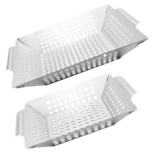 2Pcs Stainless Steel Grill Basket Set for Vegetables Meat and Seafood, Easy Flip and Quick Clean for Outdoor BBQ