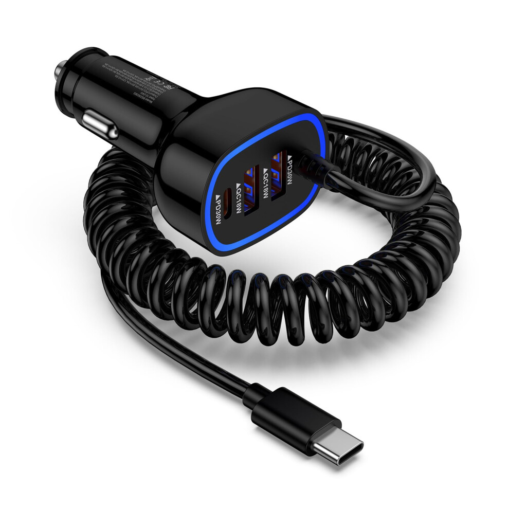 Usb C Car Charger 60W Fast Charging 4Port Adapter With Coiled Cable For Iphone Samsung Pixel 9330225657095