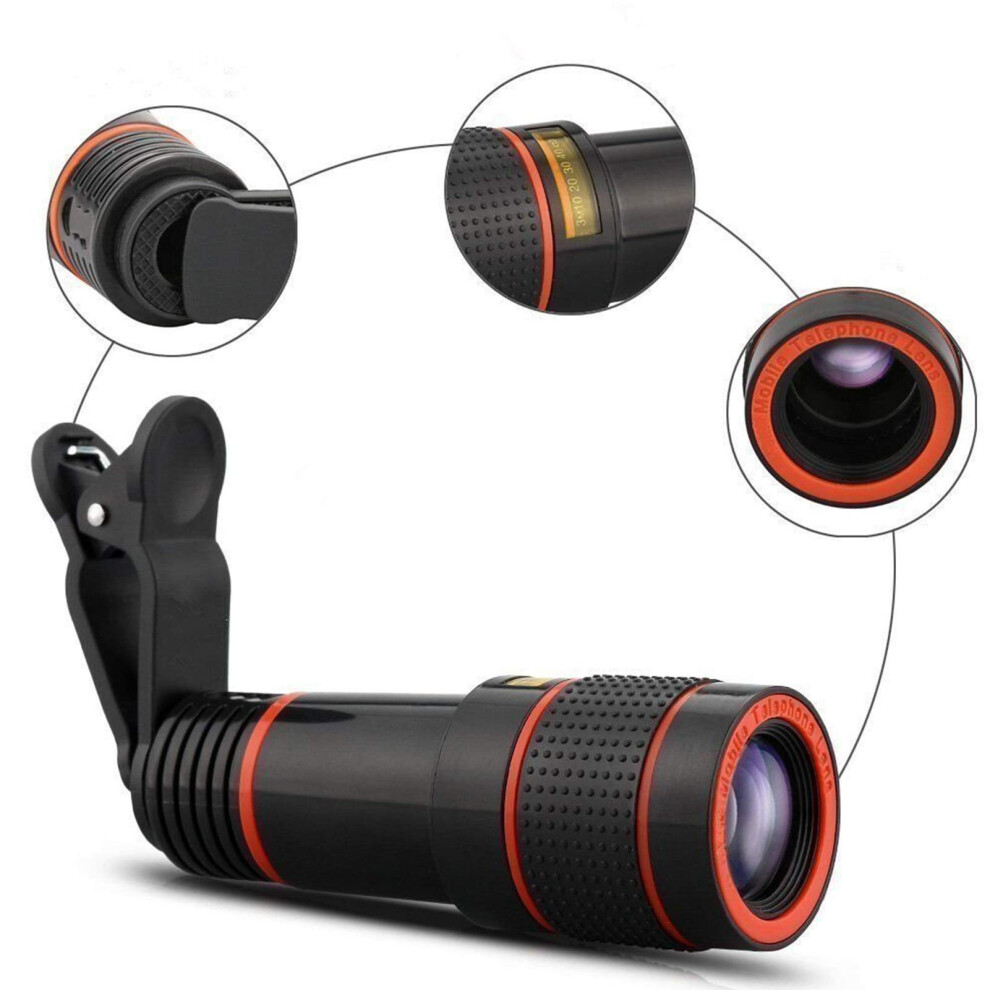 Phone Camera Lens Kit 8X–14X Zoom With Universal Monocular Telescope, Fits Most Smartphones, Black 9310869708902
