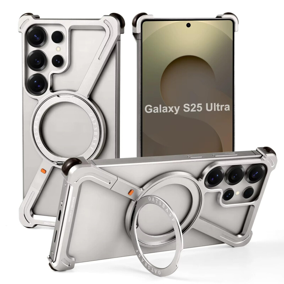 Titanium Slim Shockproof Metal Bumper Case With 360 Rotation Kickstand And Magnetic Mount For Samsung Galaxy S25 Ultra 9330225657262