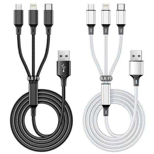 Multi USB Charging Cable 3A, (2Pack 6.6FT)3 in 1 Fast Charger Cord Connector with Dual Pho