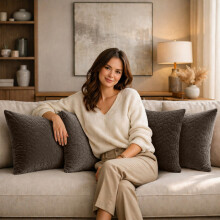 (4X, Coffee) Velvet Embossed Pebble Filled Cushions-Luxury Cushion Covers with Cushion Pad Set