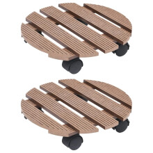 Wood Plant Stand Set of 2 Brown Round Wooden Plant Holder for Small Pots Home Decor Display
