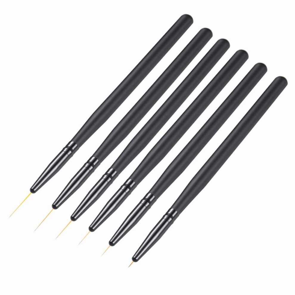 6Pcs Nail Art Brush Set for Gel Polish Detailing, Precision Line Control, Wooden Handle with Caps