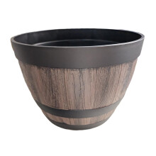 White Whiskey Barrel Planter Plastic Flower Pot Rustic Design with Drainage Tray for Indoor Outdoor Garden Decor