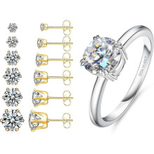 SeraphinaT 6 Pairs Stainless Steel Stud Earrings Set & 925 Sterling Silver