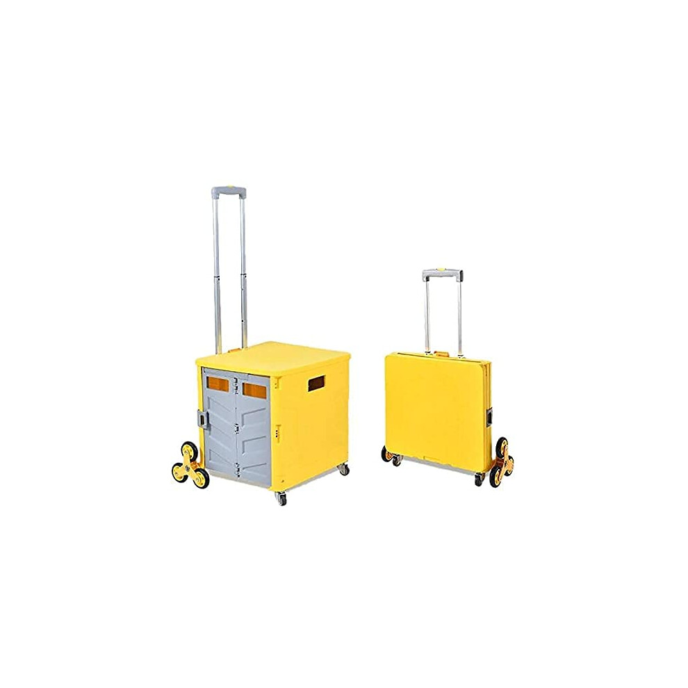 Yellow Stair Climbing Shopping Trolley 8Wheel Heavy Duty Foldable Utility Cart With Adjustable Handle