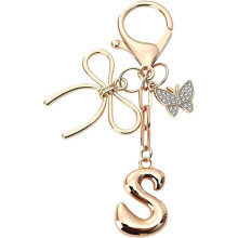 Bubble Initial Keychain with Bow & Butterfly - Gold Letter Bag Charms for Women,