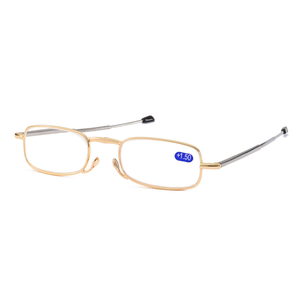 Gold Folding Metal Reading Glasses 3.5X Magnification With Compact Case Travelfriendly