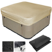 Waterproof Square Hot Tub Cover 210x210x30cm, UVResistant Outdoor Spa Dust Protector with Elastic Rope, Beige Oxford Cloth