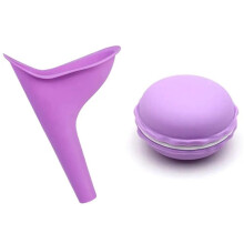 Foldable Soft Silicone Female Urination Device for Travel and Camping with Storage Box (Purple)
