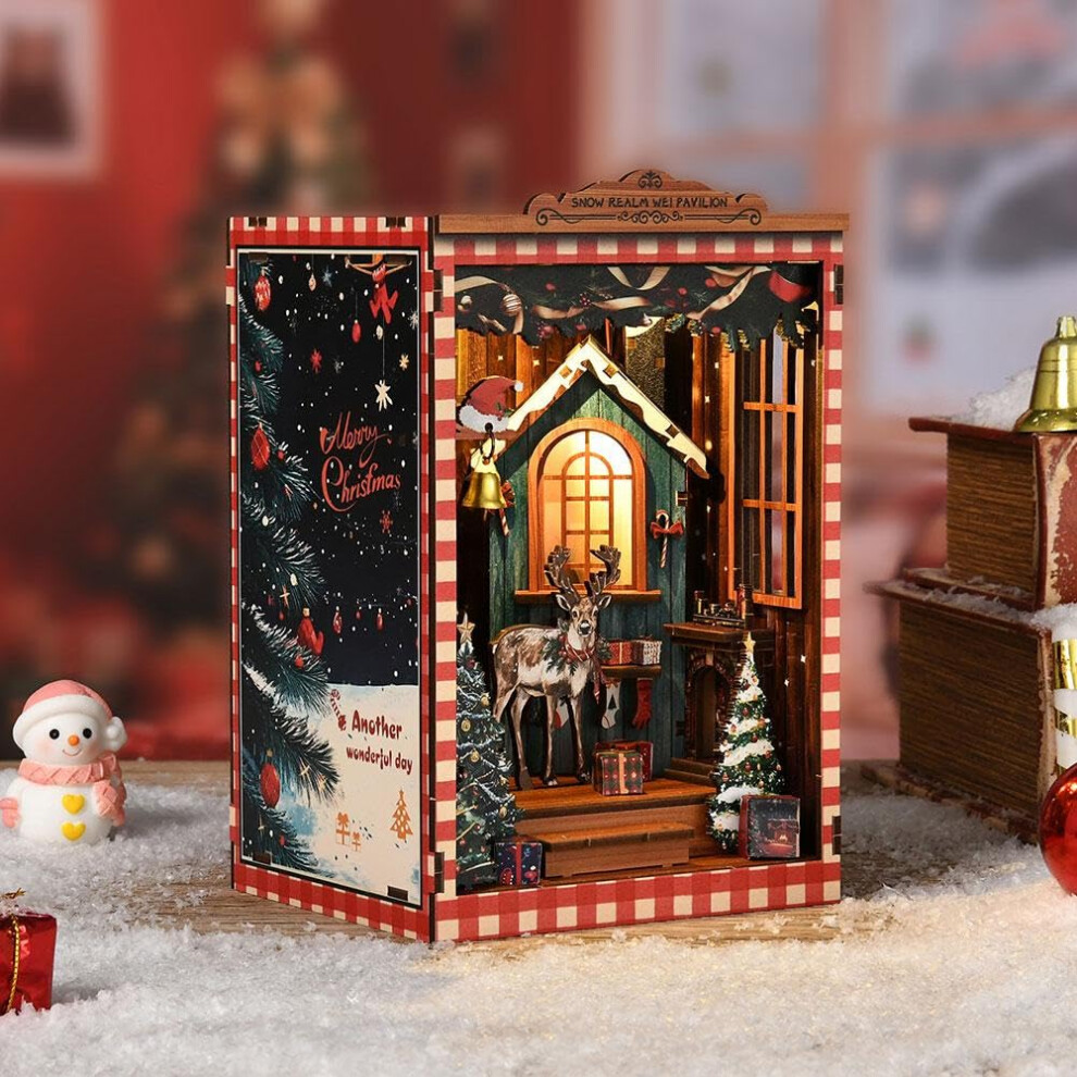 DIY Book Nook Kit with Light, 3D Wooden Miniature Bookshelf Insert, Easy Assembly Gift for Beginners