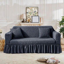 (Grey, 4-Seater Sofa (Length 235-300cm)) 1pc Luxury Comfort Velvet Jacquard Sofa Cover | Non-Slip, Dustproof, Soft, Breathable