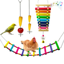 Chicken Toys Set with Xylophone and Hanging Swing Ladder, Interactive Foraging Playset for Coop and Parrots