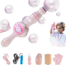 Bubble Machine with Elastic Bubble Fog Wand Gift Set for Kids Outdoor Play White