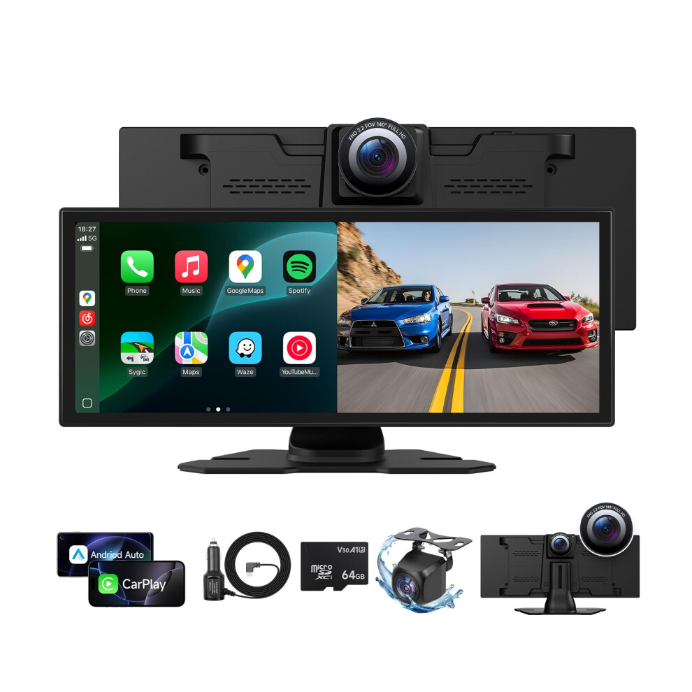 Wireless Screen For Carplay With 4K Dash Cam, 11.26' Touchscreen Stereo For Android Auto And Backup Camera 9330225659259