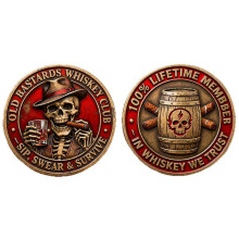 Whiskey Challenge Coin Vintage Skull 3D DoubleSided Bourbon Token for Men and Collectors