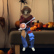 Animated Halloween Skeleton Duo with Music and Motion, Adjustable Pose Guitar Decor for Indoor Outdoor Party