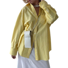 Women'S Oversized Striped Button Down Shirt Sun Protection Yellow Tops Long Sleeve Blouse Tops M