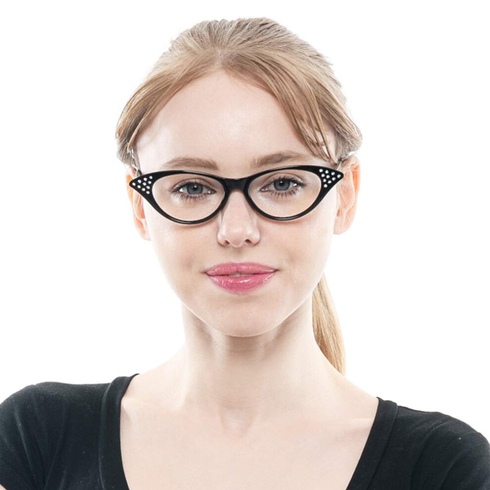 Black Women's Cat Eye Reading Glasses 2.0D Â Stylish Rhinestone Frame Fashion Designer Eyewear