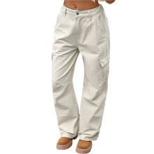 Jean Ample Taille Haute Extensible pour Femme, Coupe Ample, Jambes Larges, Style Années 90, Y2K Kaki M