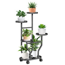 5 Tier Tall Corner Plant Stand with Wheels, SpaceSaving Metal Shelf for Indoor Outdoor Balcony Patio