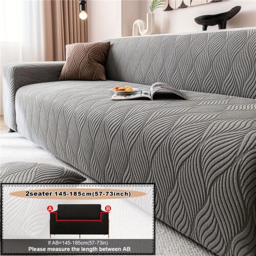 (Dark Gray, 3 Seater (190-230cm)) 1pc Art Leaf Dark Pattern Jacquard Solid Color Elastic Sofa Cover, One-Piece Full