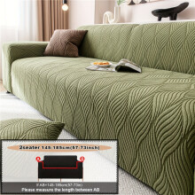 (Green, 3 Seater (190-230cm)) 1pc Art Leaf Dark Pattern Jacquard Solid Color Elastic Sofa Cover, One-Piece Full