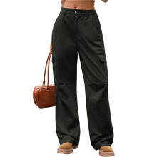 Jean Ample Taille Haute Extensible pour Femme, Coupe Ample, Jambes Larges, Style Années 90, Y2K Vert Armée XL