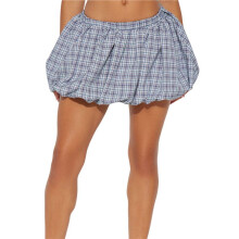 Dames  Geruite Bubbelrok 2025 Zomer Lage Taille Y2K Ruches Lantaarnrok met Korte Binnenkant Blauw S