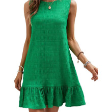 Dames Tankjurk met Ruches en Mouwen, Ronde Hals, Casual Smokwerk, Zomerminijurken Groen M